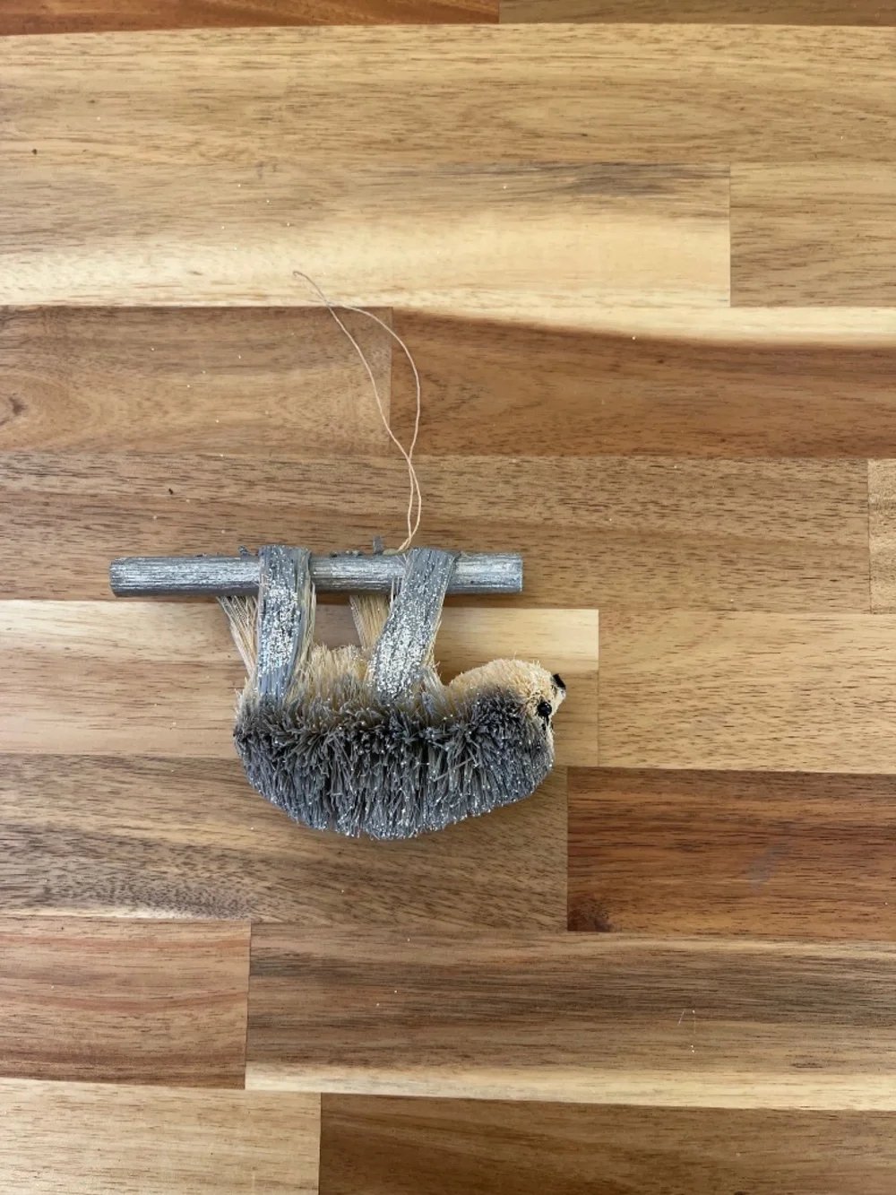 Crate & Barrel - Trio of silver bottlebrush ornaments - Sloth, Owl, and Squirrel